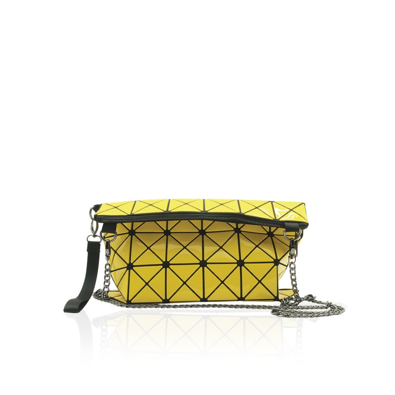 Yellow Diamond Cut Patent Leatherette 2 Way Shoulder Bag
