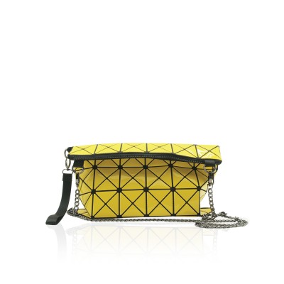 Yellow Diamond Cut Patent Leatherette 2 Way Shoulder Bag